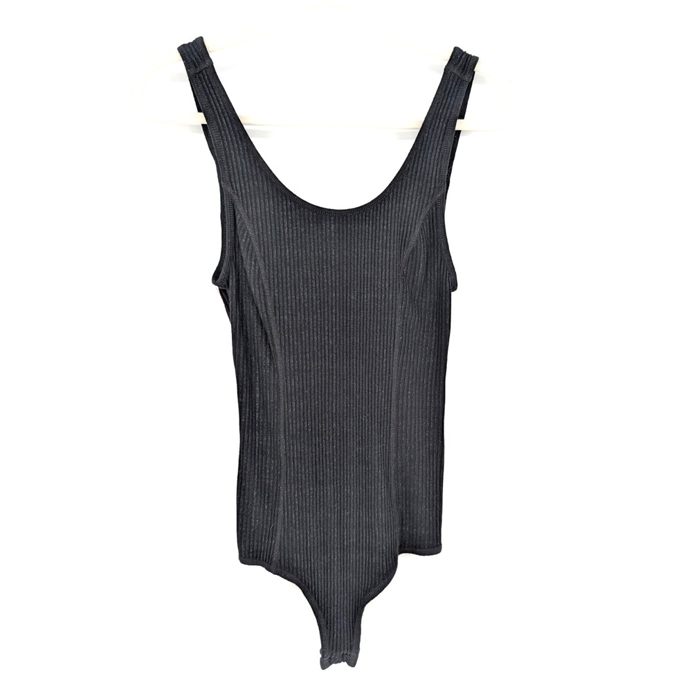 Free‎ People Ribbed Scoop Neck Bodysuit Black Small Balletcore Minimalist Y2K